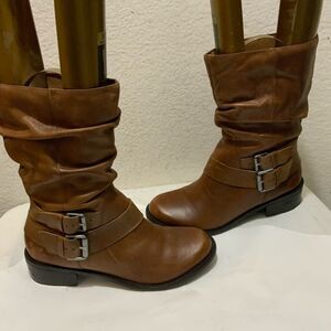 Women Matisse Robbie Brown Boots Size 9.5 Slouch Moto Cognac Leather Mid Calf